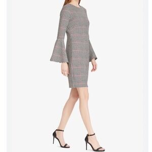 Lauren Ralph Lauren Houndstooth‎ Plaid Bell Sleeve Dress Career Work 4P